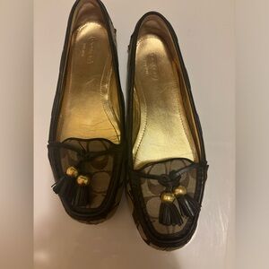 Coach Black and Gold Flats with Tassels